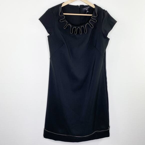 Black Short Sleeve Ruffle Sheath Dress Women Size 10 Career Office Funeral - Picture 1 of 6